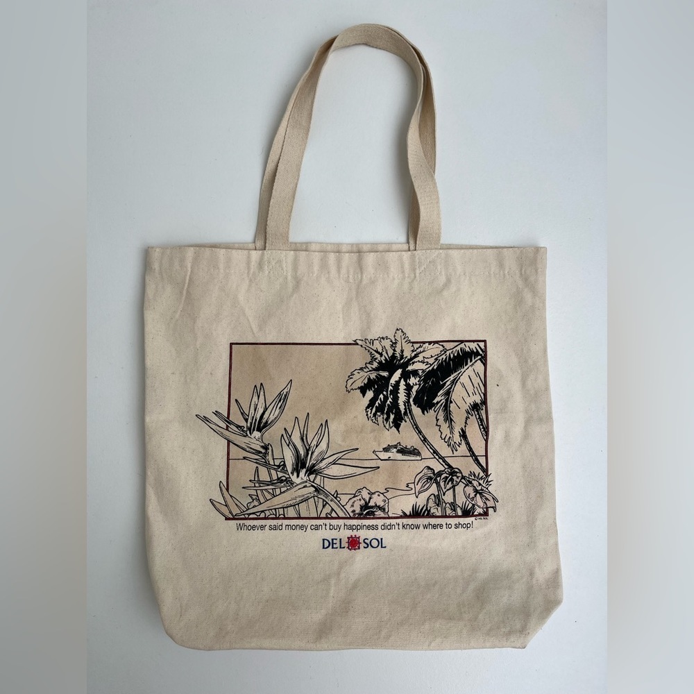 Del Sol Reusable Cream Beige Cotton Canvas Shopping Grocery Tote Bag